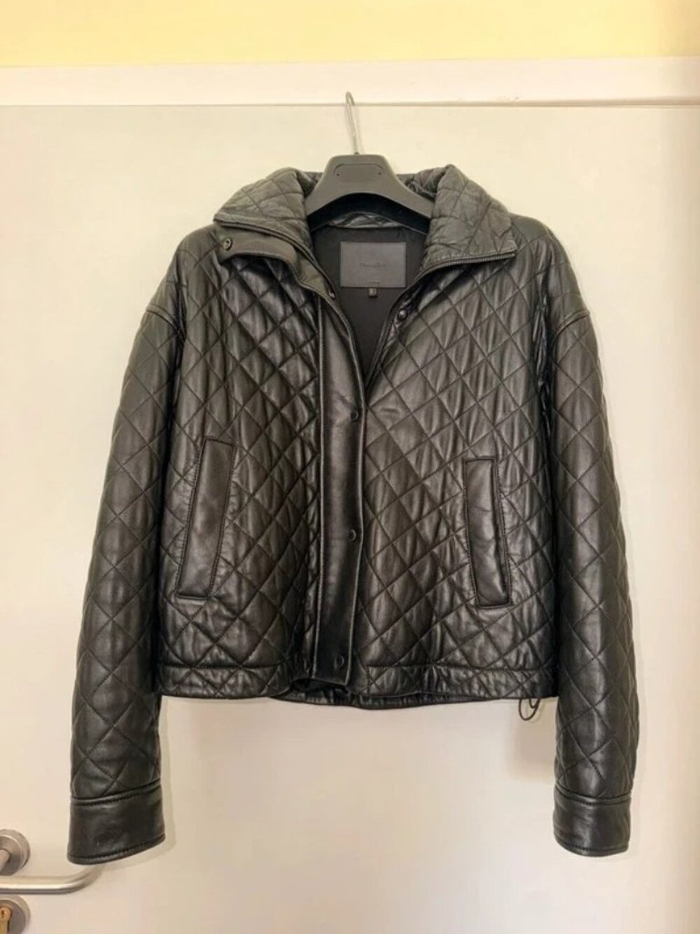 Massimo Dutti Quilted Leather Jacket, Black, Size L